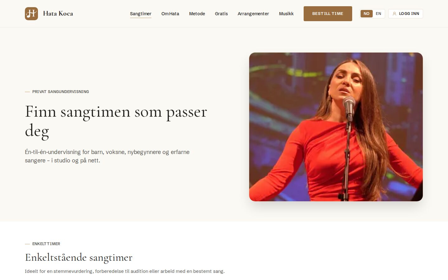 Siden med sangtimer på hatakoca.com