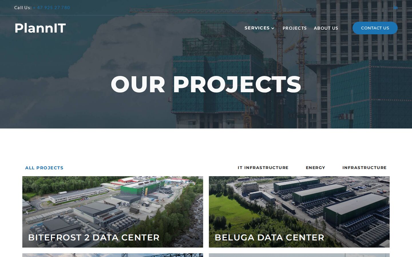 Prosjektsiden på plannit.no med datasentre